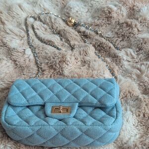 Elegant Blue Quilted Shoulder Bag